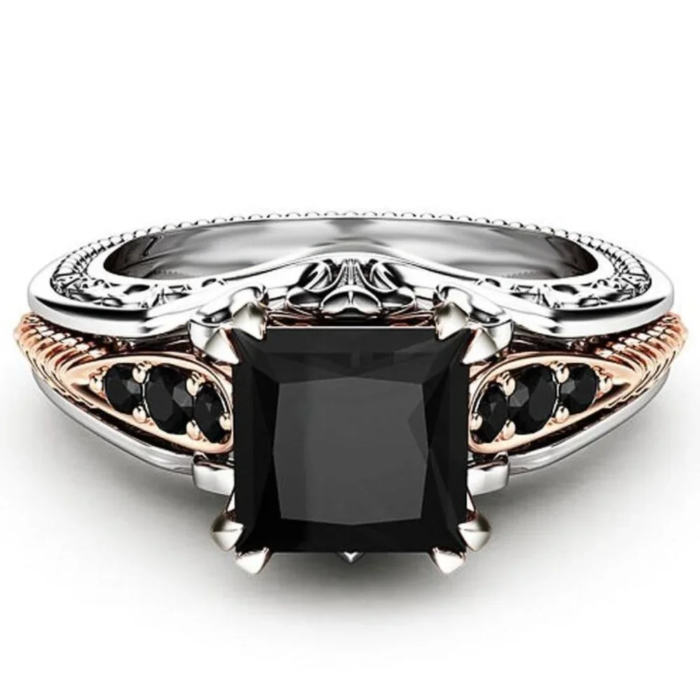💥Princess Cut Dainty Style Black Stone Ring for Women, F029